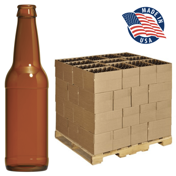 12 oz. (355 ml) Standard Longneck Amber Glass Beer Bottle, Pry-Off, 48 Cases - 1152 Bottles